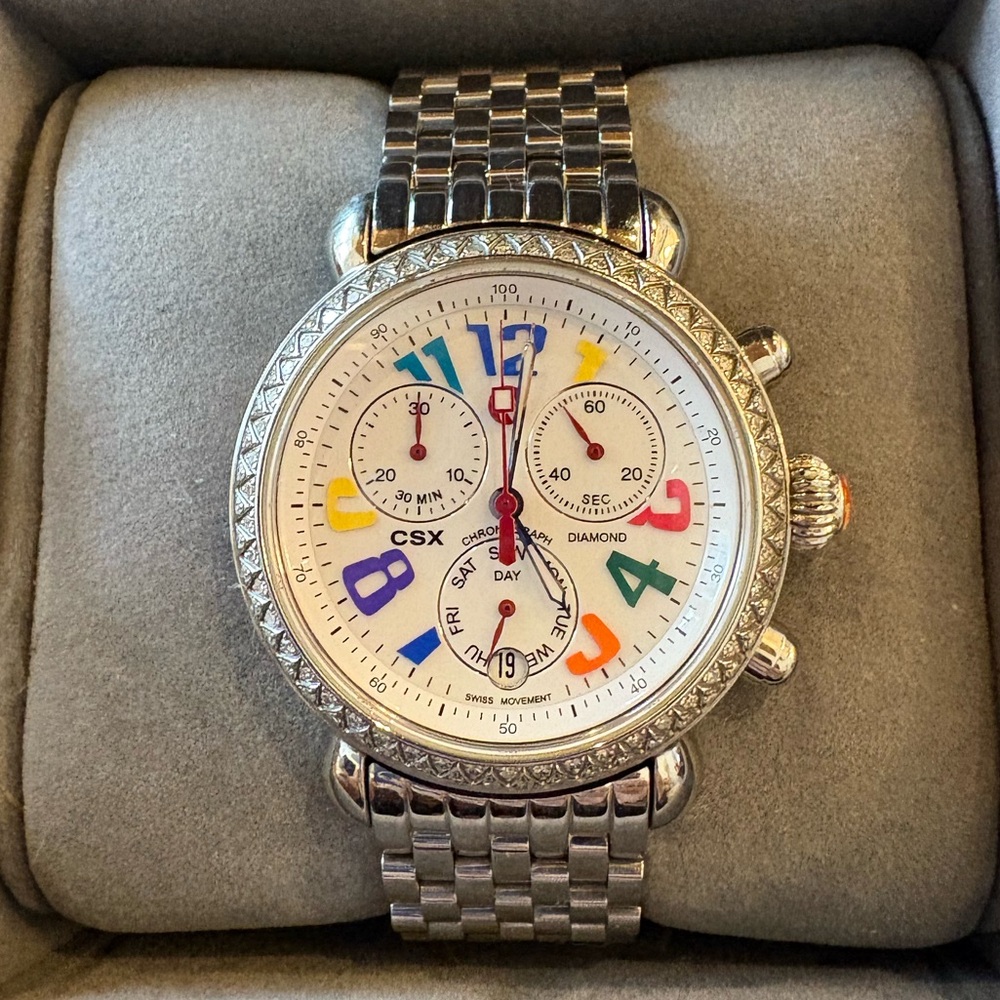 MICHELE CAROUSEL Multicolor Dial with DIAMONDS, New Bracelet. NWOT